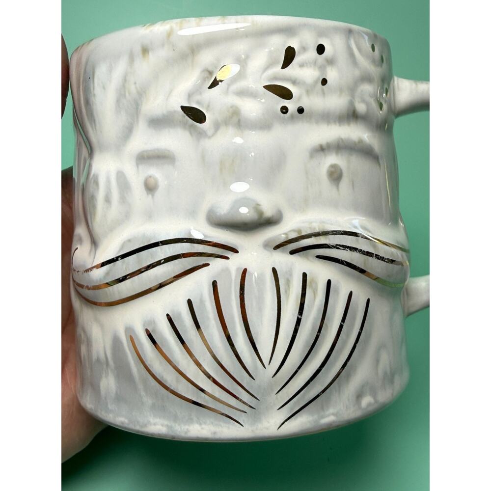 Anthropologie Yuletide Santa Claus Mug Gold Accents Christmas Holiday 16oz Gray - Picture 5 of 5